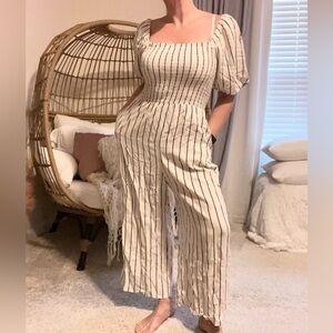 Luxology Black and Cream Striped Jumpsuit
